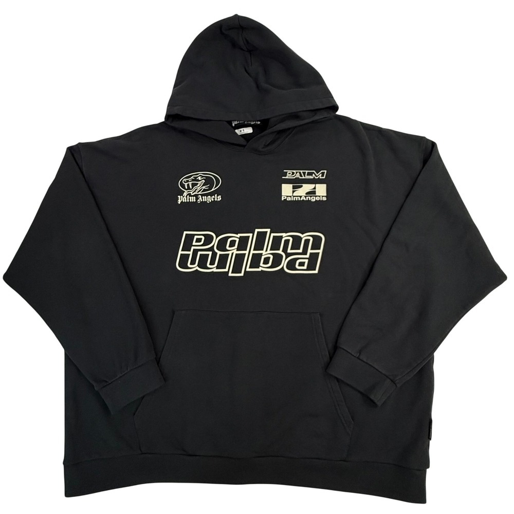 Palm Angels Black Oversized Multi Logo Snake Palm Tree Graphic Hoodie Size XL